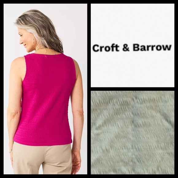 NWT Croft & Barrow Sage Smocked Tank Top - Picture 3 of 6